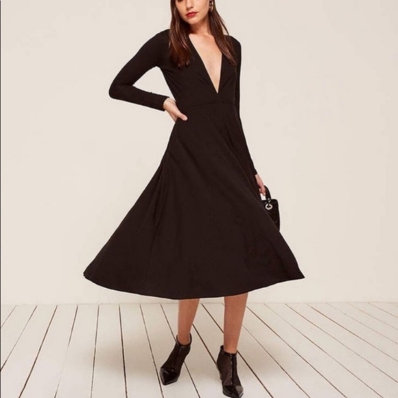 Reformation Dresses & Skirts - Reformation Deep V Black Reyes Dress